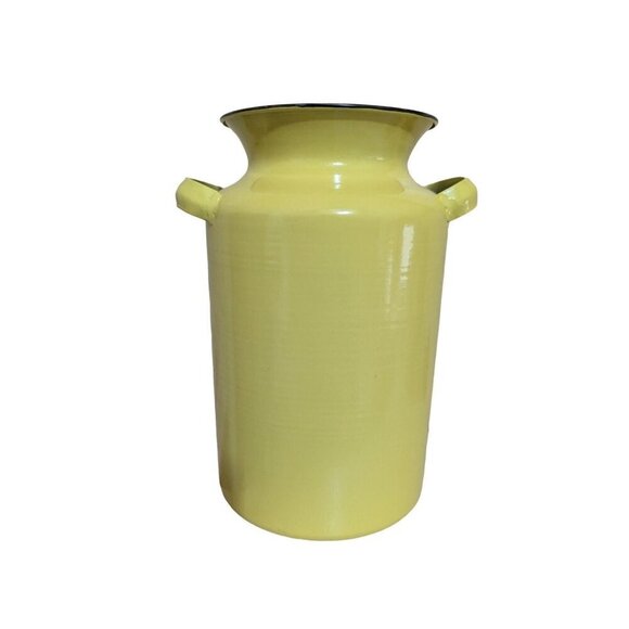 Milk Can Yellow Enamel Vase With Handles Farmhouse rustic cottage  country  8" - Picture 1 of 7